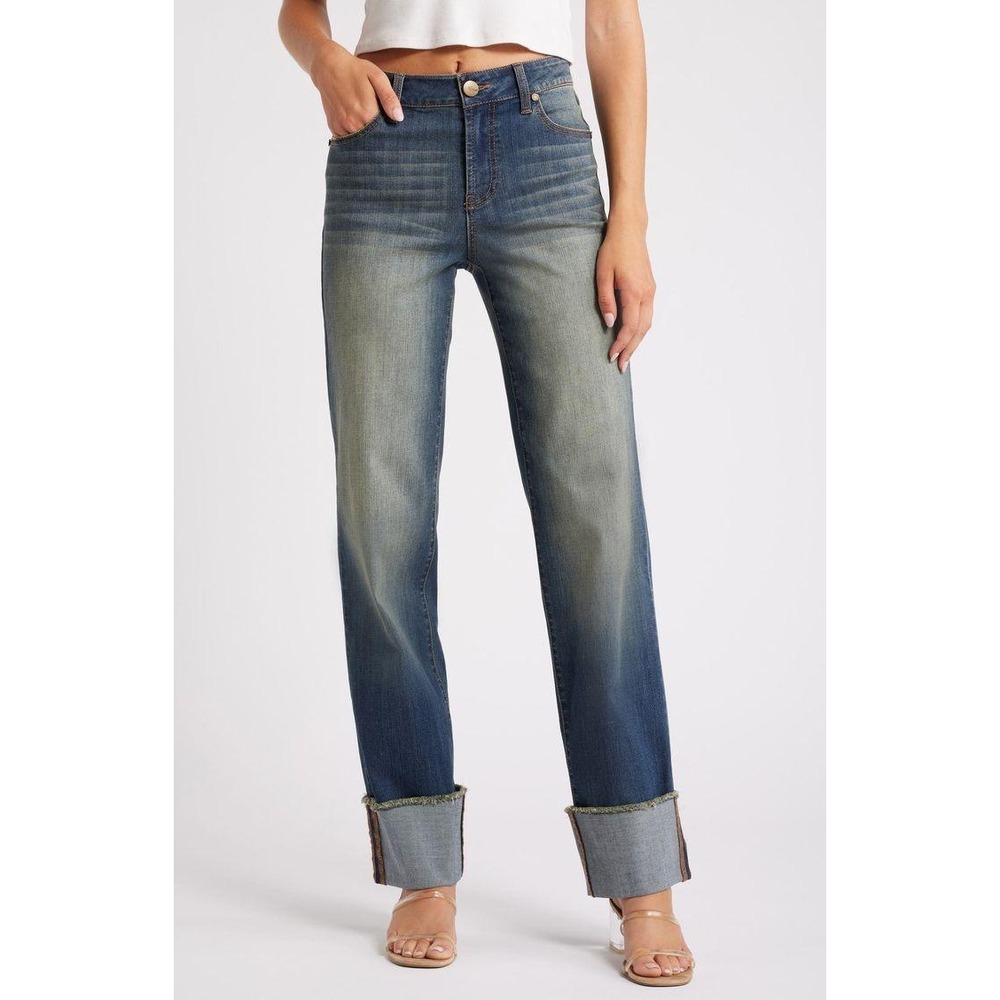 NWT 1822 Denim Pants Women 00/24 Cuffed Raw Hem Straight Leg Jeans Denim Blue